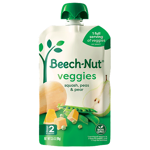 052200010280_Beech-Nut Veggies Stage 2 Baby Food, Squash Peas & Pears, 3.5 oz Pouch