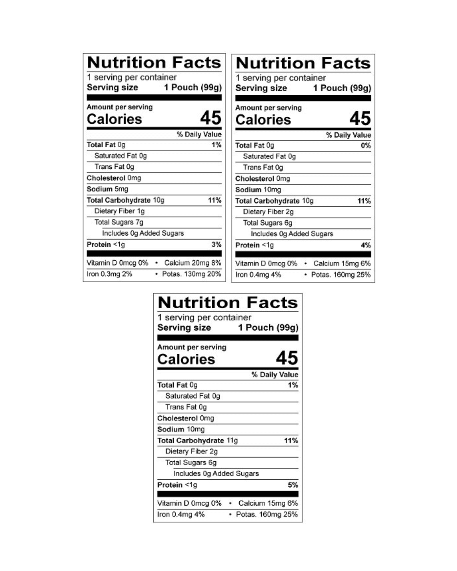 Veggies Pouch Variety Pack Nutrition Facts