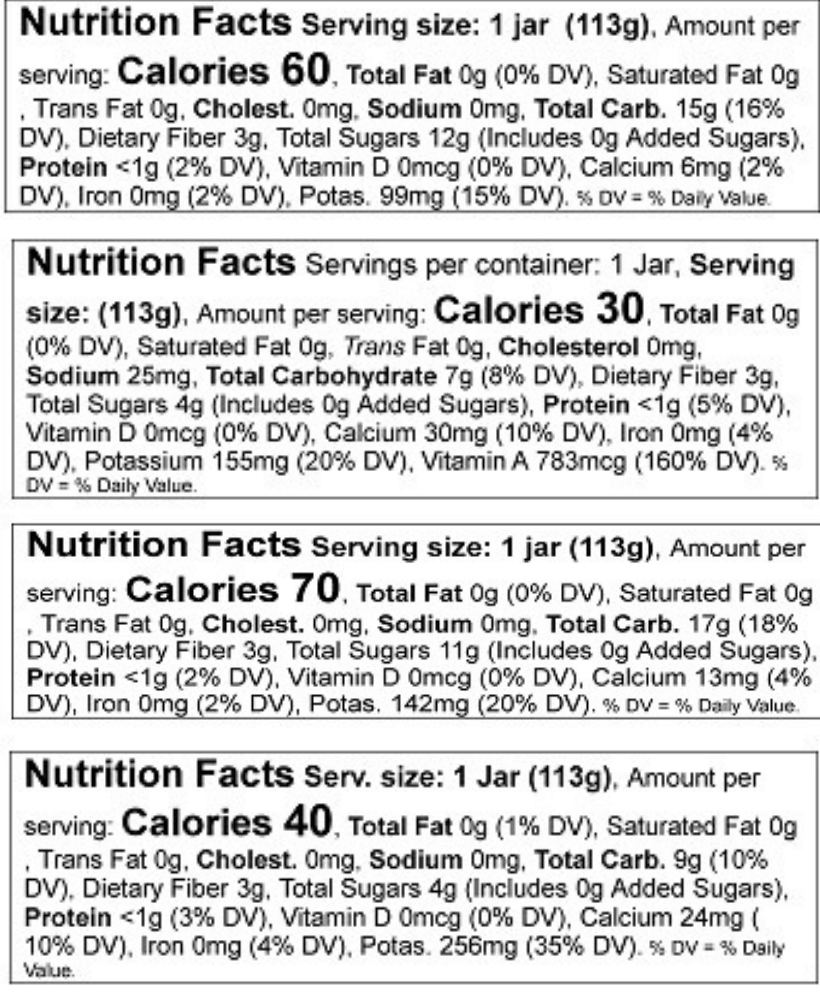 Organics Jars Variety Pack nutrition facts